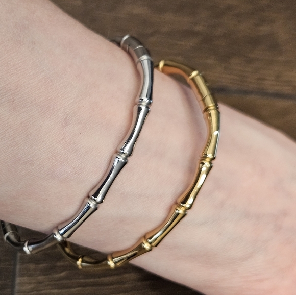 NEW 🌟 Gold Or Silver Bamboo Bangle Bracelets - Picture 8 of 12